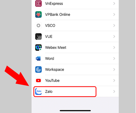Chọn ứng dụng Zalo