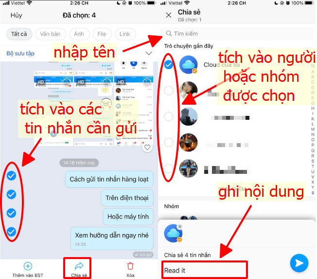 Thao tác gửi tin nhắn hàng loạt