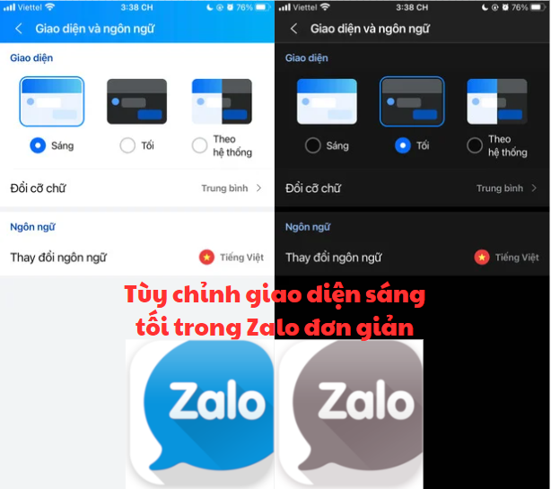 Cách thay đổi giao diện sáng/tối của Zalo