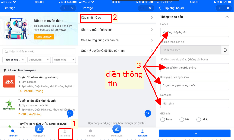 điền thông tin cá nhân