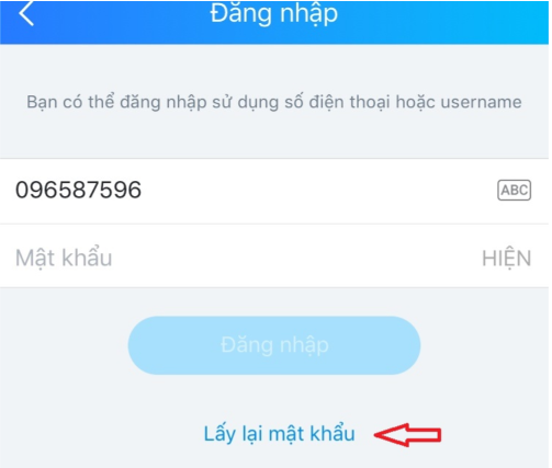 Chọn lấy lại mật khẩu