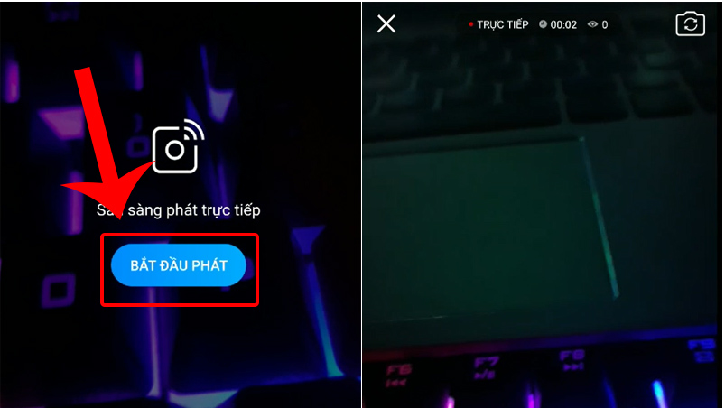 Chọn Bắt đầu để phát livestream