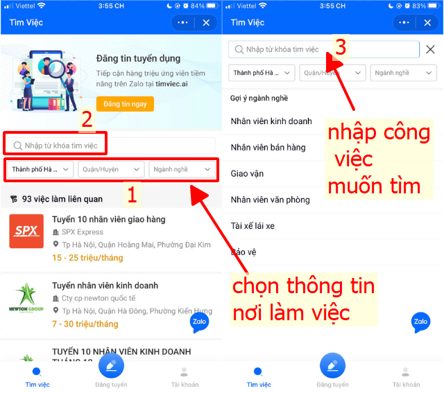 Nhập công việc muốn tìm