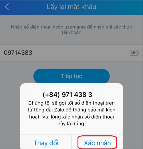 Xác nhận số điện thoại